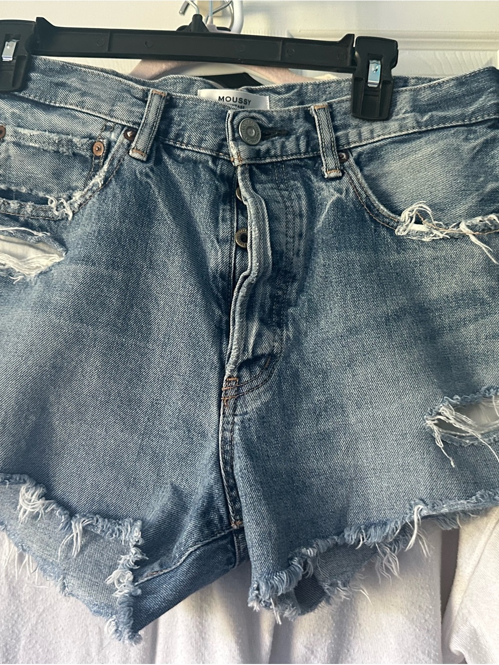 MOUSSY Light Blue Distressed High-Rise Denim Shorts